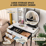 Vanity Table Set with 3-Color Lighted Mirror and Cushioned Stool