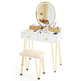 Vanity Table Set with 3-Color Lighted Dimmable Mirror