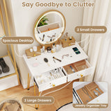 Vanity Table Set with 3-Color Lighted Dimmable Mirror