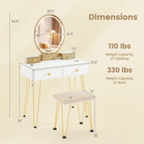 Vanity Table Set with 3-Color Lighted Dimmable Mirror