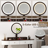 Makeup Vanity Table Set with LED Mirror and 3 Spacious Drawers/Drawers-White/Drawers-Black