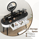 Makeup Vanity Table Set with LED Mirror and 3 Spacious Drawers/Drawers-White/Drawers-Black