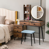 Vanity Table Set with 3-Color Lighted Mirror and Cushioned Stool