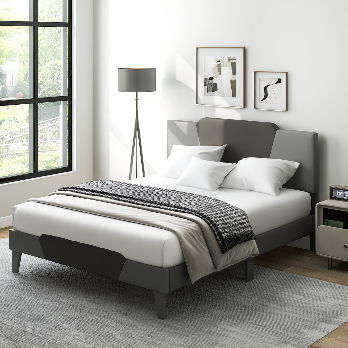 Full/Queen/Twin Velvet Upholstered Bed Frame with High Headboard