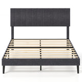 Velvet Upholstered Platform Bed with Height Adjustable Vertical Channel Headboard