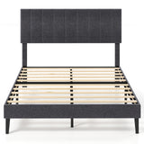 Velvet Upholstered Platform Bed with Height Adjustable Vertical Channel Headboard
