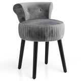 Velvet Vanity Chair with Back Upholstered Vanity Stool with Tufted Low Back and Solid Wood Legs