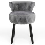 Velvet Vanity Chair with Back Upholstered Vanity Stool with Tufted Low Back and Solid Wood Legs