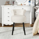 Velvet Vanity Chair with Back Upholstered Vanity Stool with Tufted Low Back and Solid Wood Legs