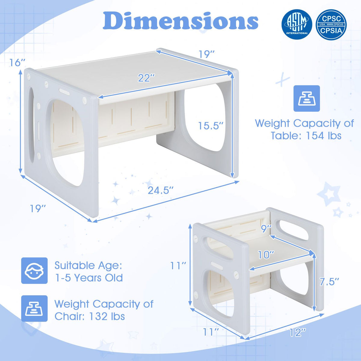 Versatile Kids Table and Chairs Set for Toddlers Ages 1-5