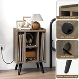Vinyl Record Storage Turntable Stand with 4 Open Shelves-Gray