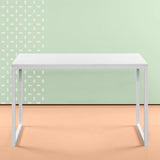 Modern Home Office Desk with White Metal Frame and Wood Top