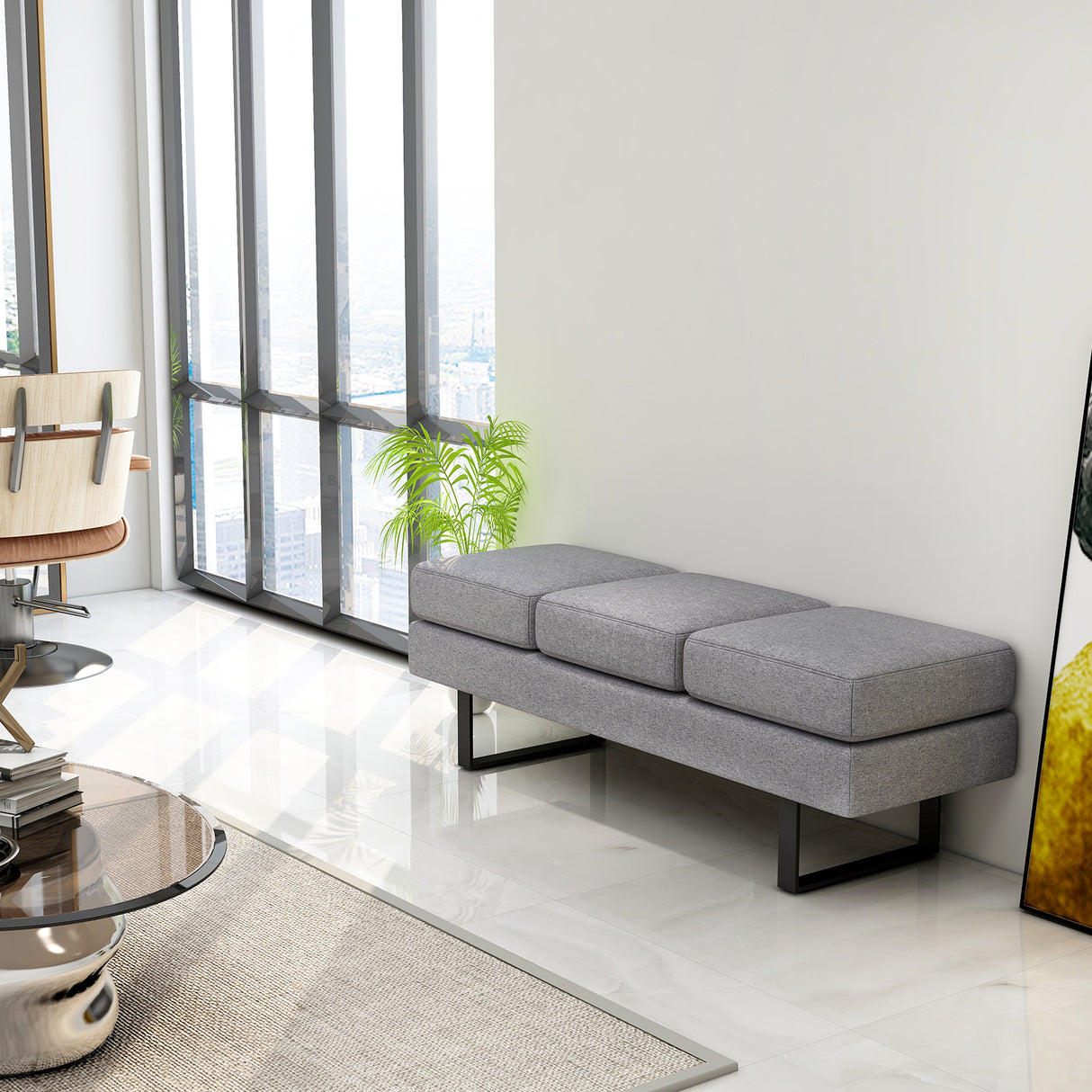 Waiting Room Bench Seating Long Bench with Metal Frame Leg