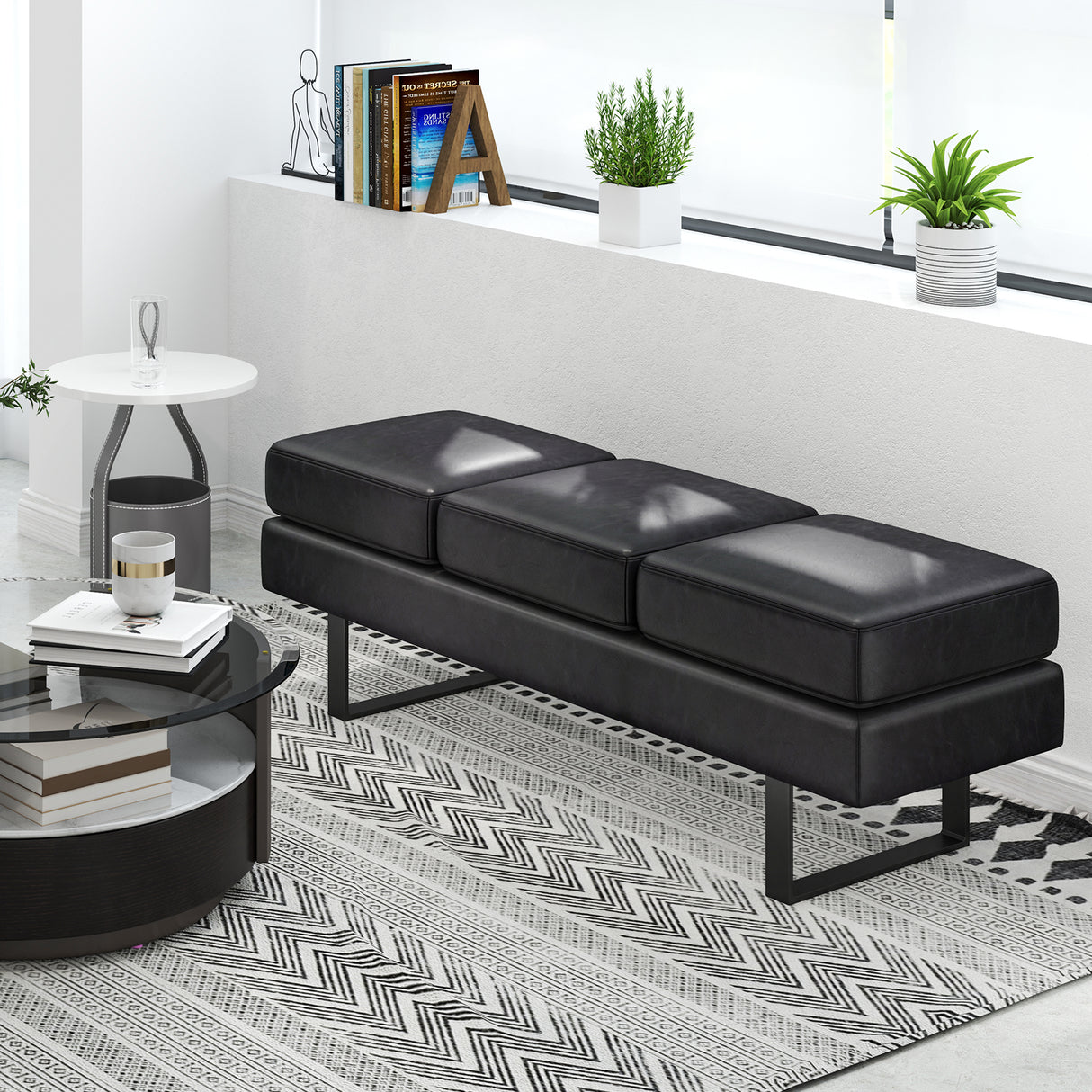 Waiting Room Bench Seating Long Bench with Metal Frame Leg