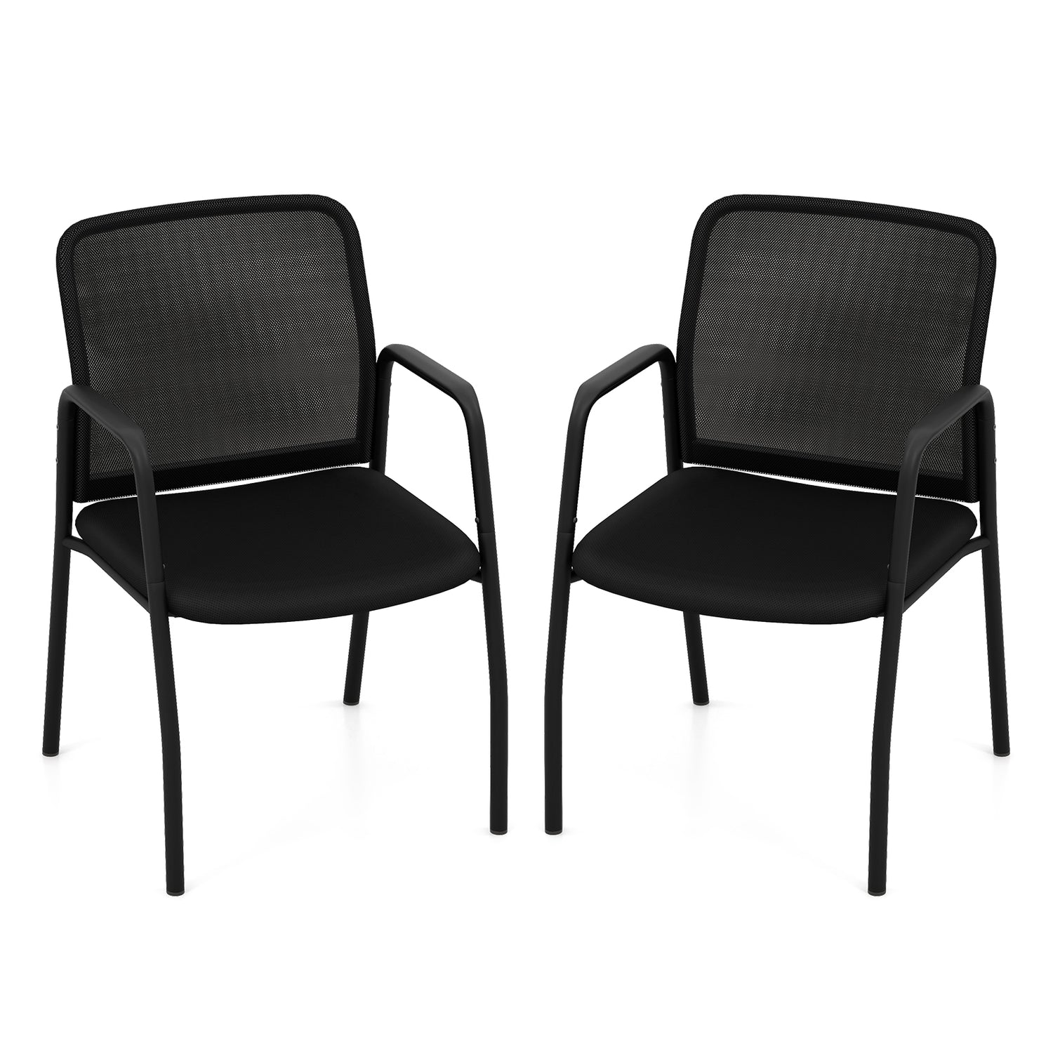 Waiting Room Chair Set of 2 Office Guest Chairs with Ergonomic Mesh Backrest-Black