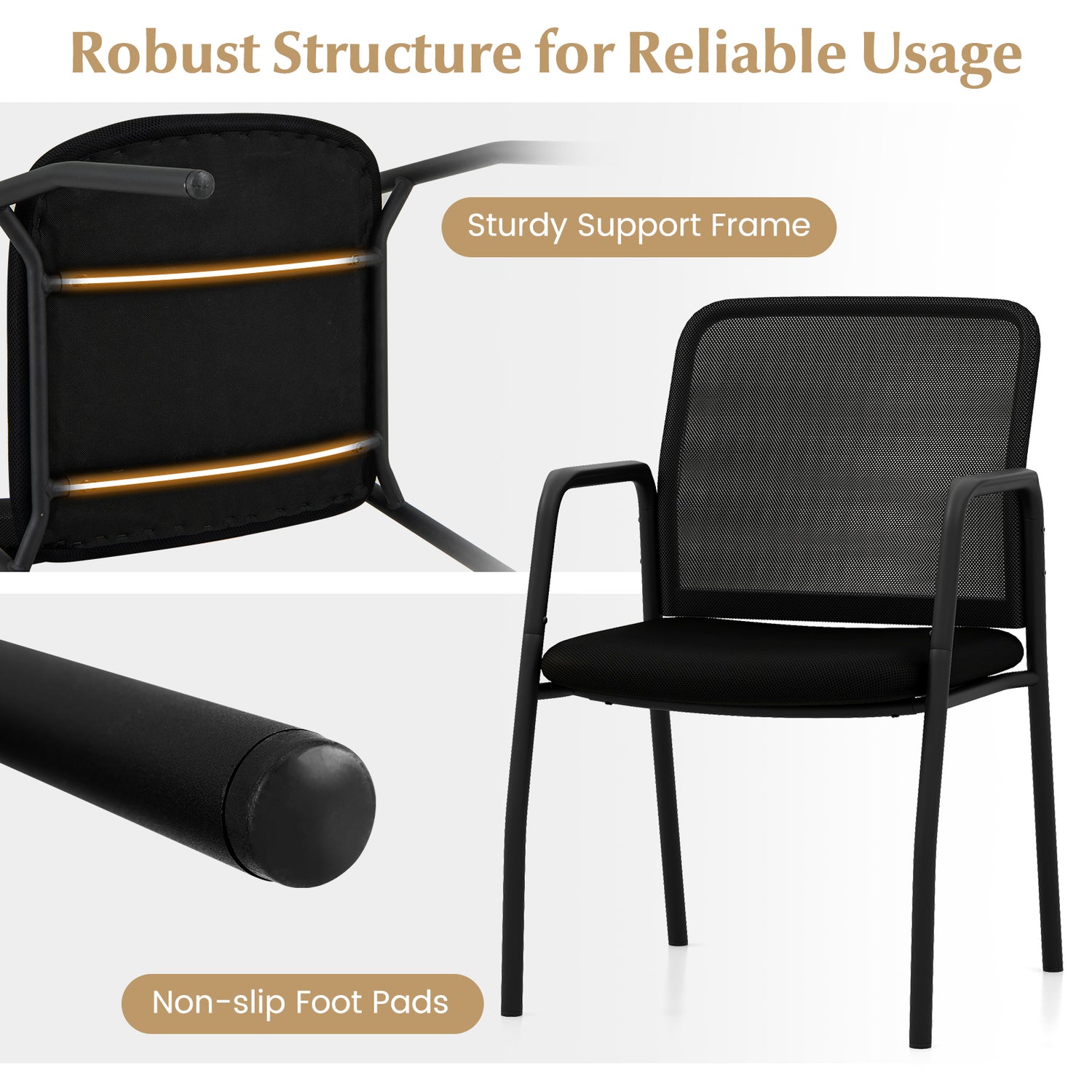 Waiting Room Chair Set of 2 Office Guest Chairs with Ergonomic Mesh Backrest-Black