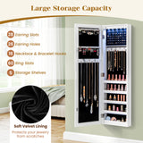 Wall And Door Mirrored Jewelry Cabinet With LED Light