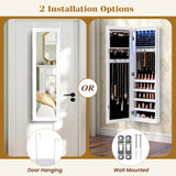 Wall And Door Mirrored Jewelry Cabinet With LED Light
