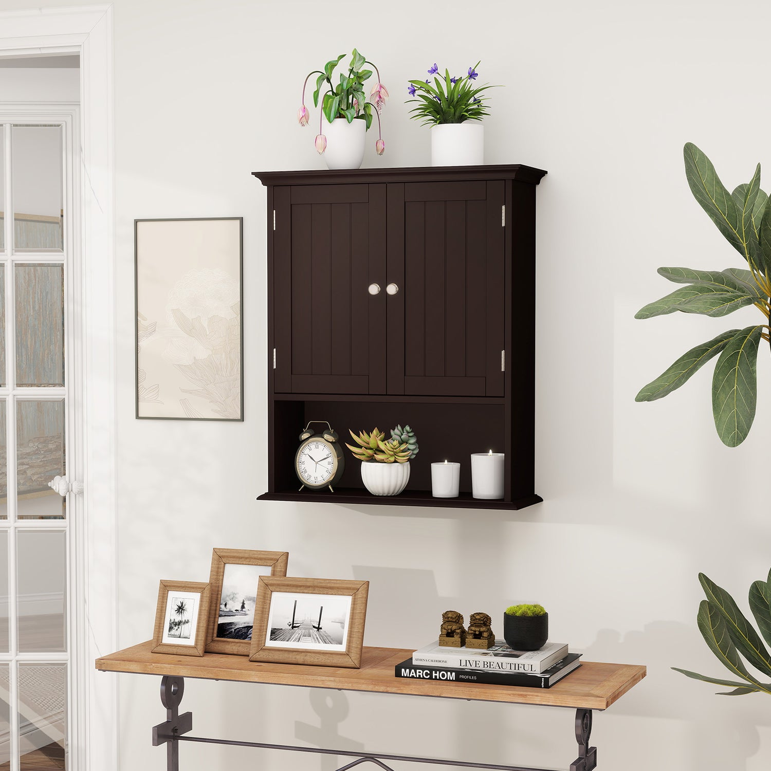 Wall Mount Bathroom Cabinet Storage Organizer with Doors and Shelves