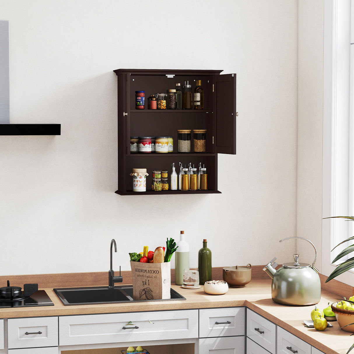 Wall Mount Bathroom Cabinet Storage Organizer with Doors and Shelves