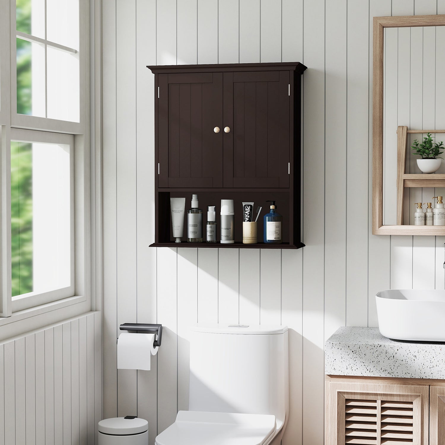 Wall Mount Bathroom Cabinet Storage Organizer with Doors and Shelves