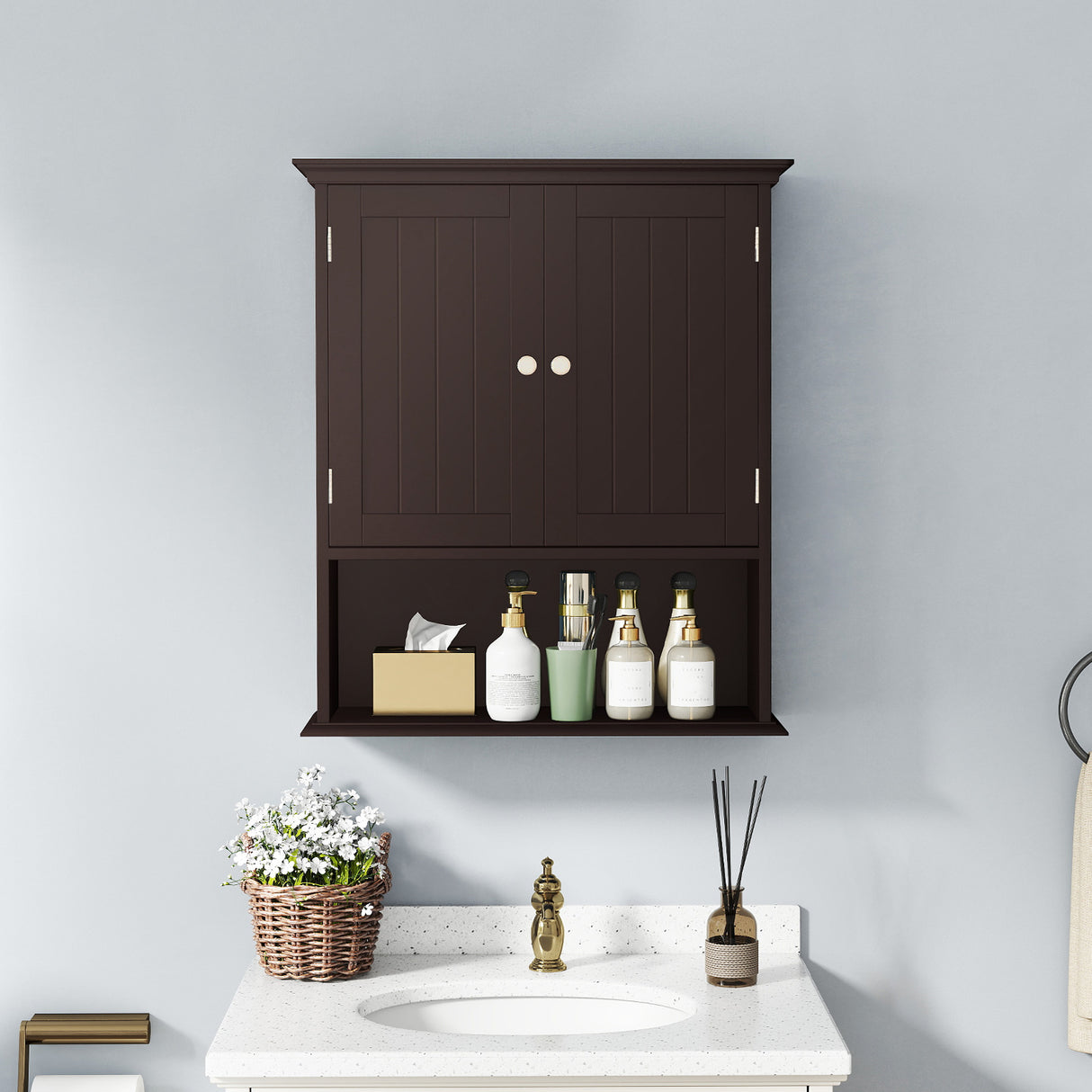 Wall Mount Bathroom Cabinet Storage Organizer with Doors and Shelves