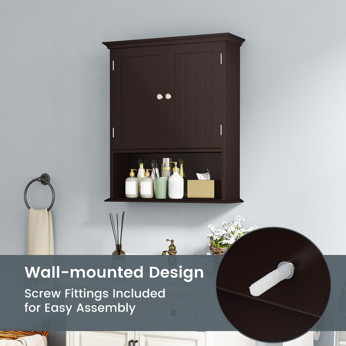 Wall Mount Bathroom Cabinet Storage Organizer with Doors and Shelves