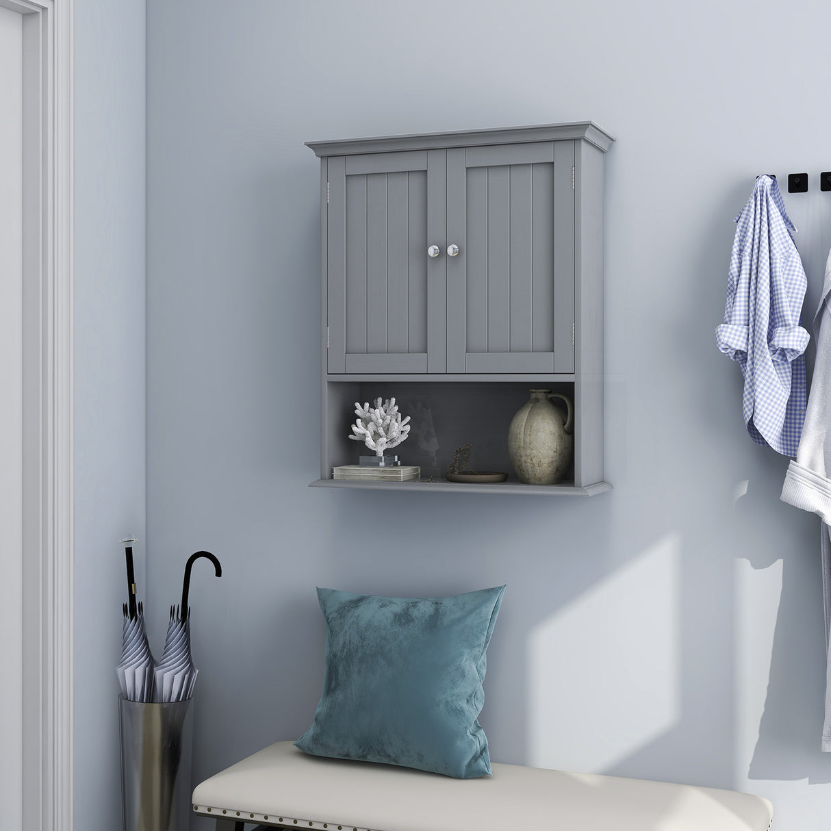 Wall Mount Bathroom Cabinet Storage Organizer with Doors and Shelves