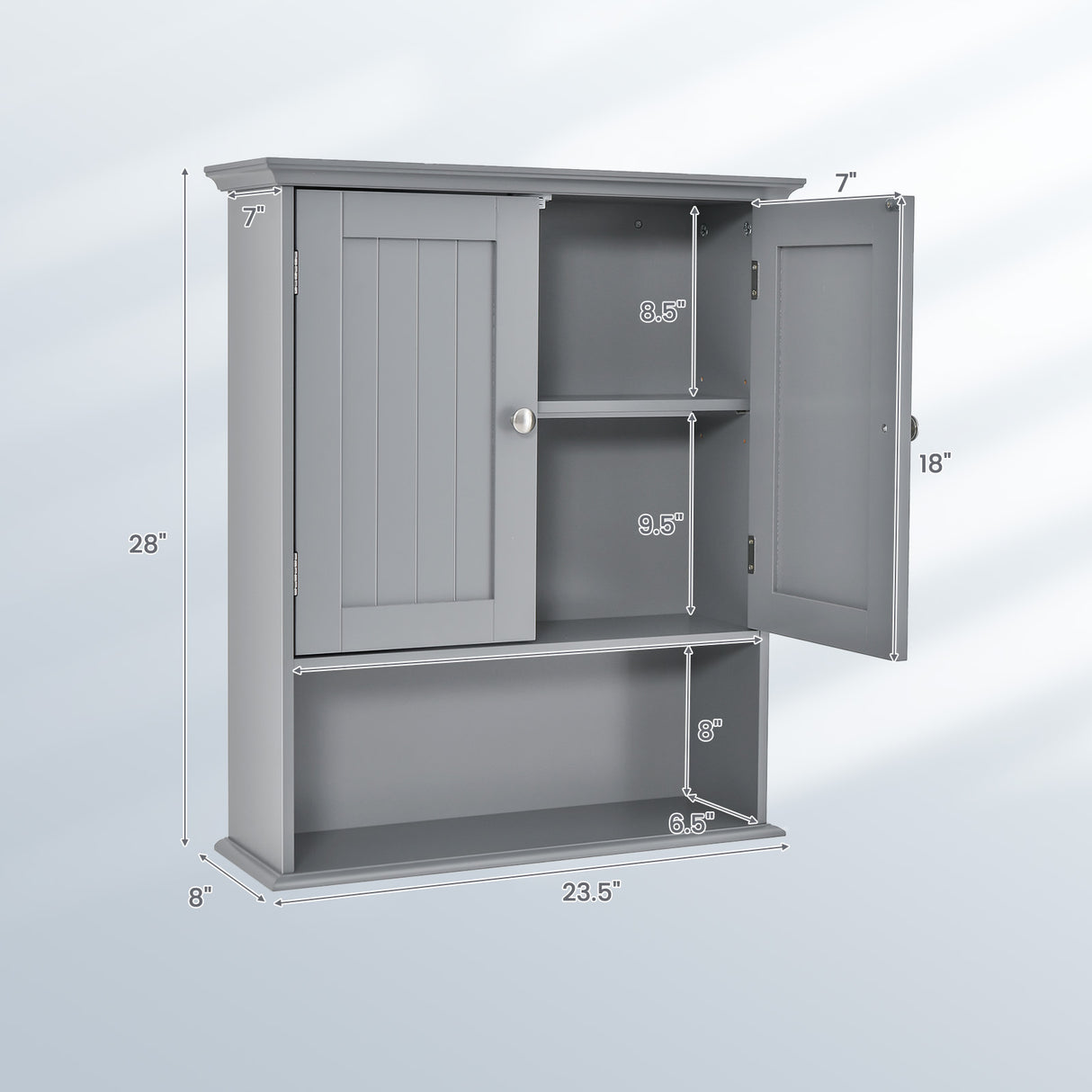 Wall Mount Bathroom Cabinet Storage Organizer with Doors and Shelves