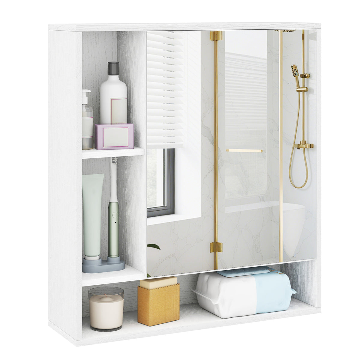 Wall Mounted  Bathroom Cabinet with Mirror Single Door