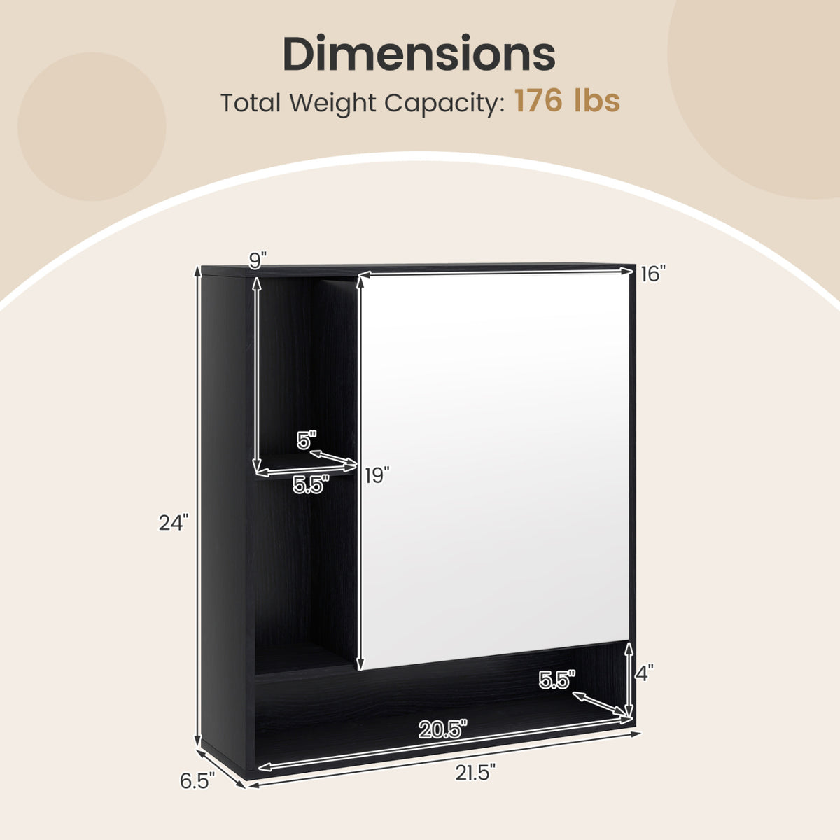 Wall Mounted  Bathroom Cabinet with Mirror Single Door