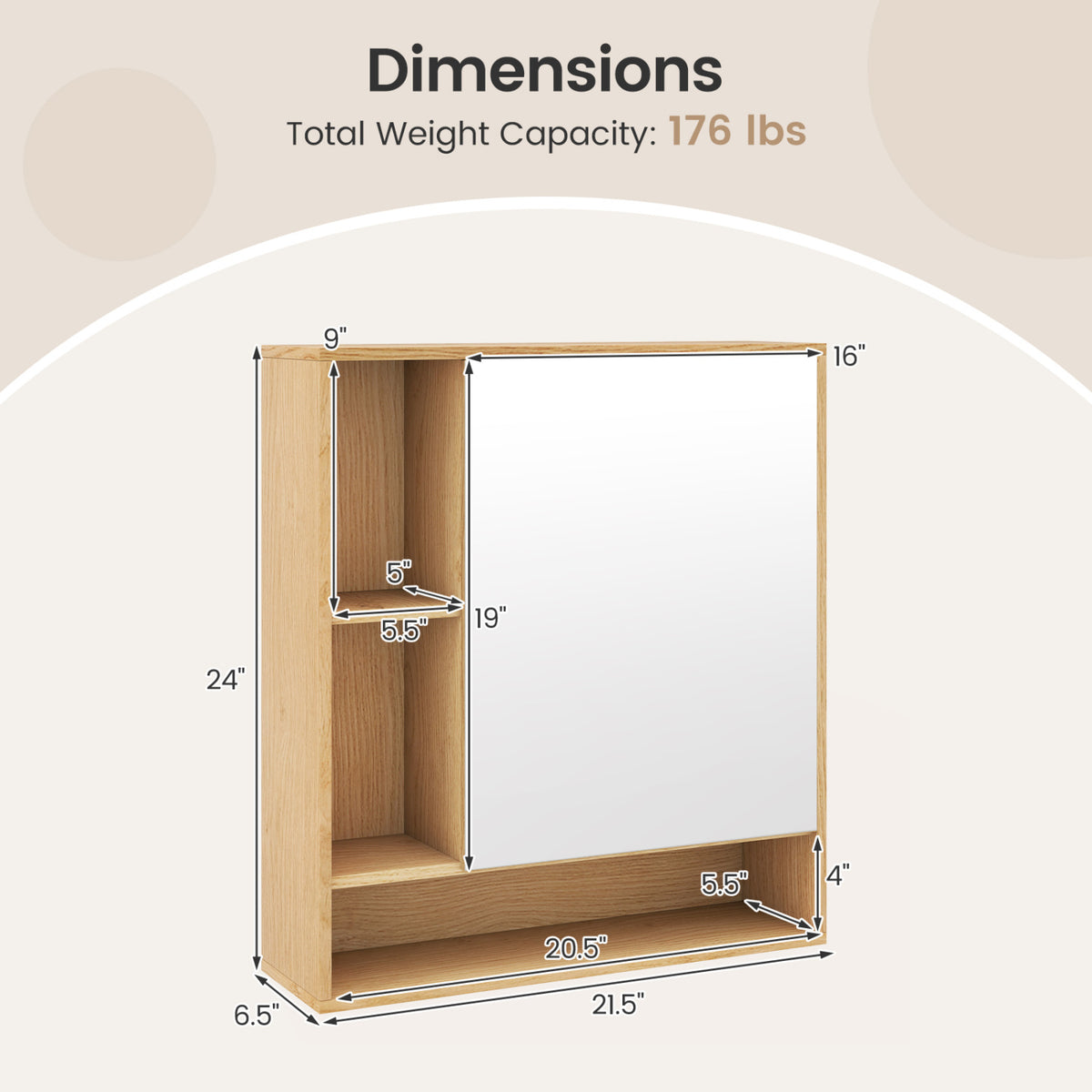 Wall Mounted  Bathroom Cabinet with Mirror Single Door