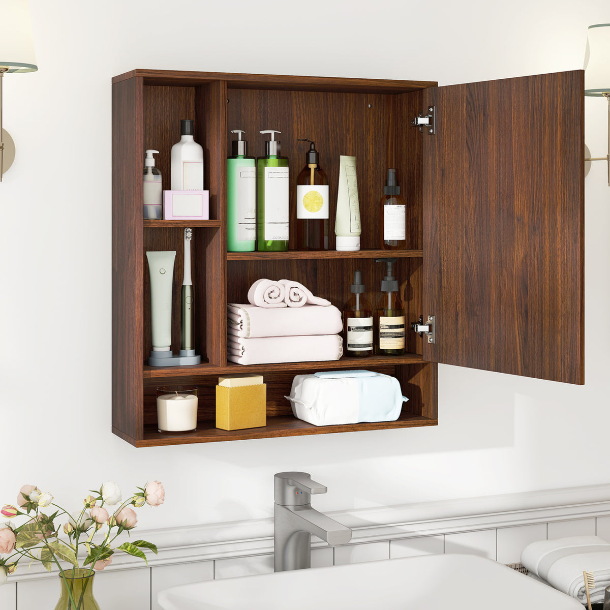 Wall Mounted  Bathroom Cabinet with Mirror Single Door