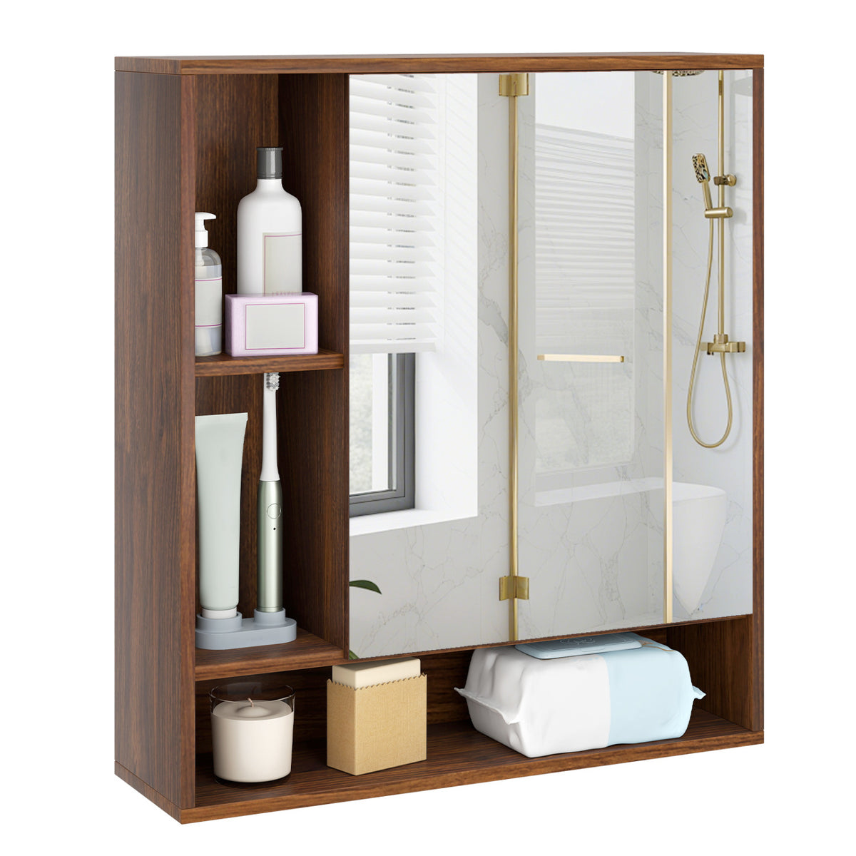 Wall Mounted  Bathroom Cabinet with Mirror Single Door
