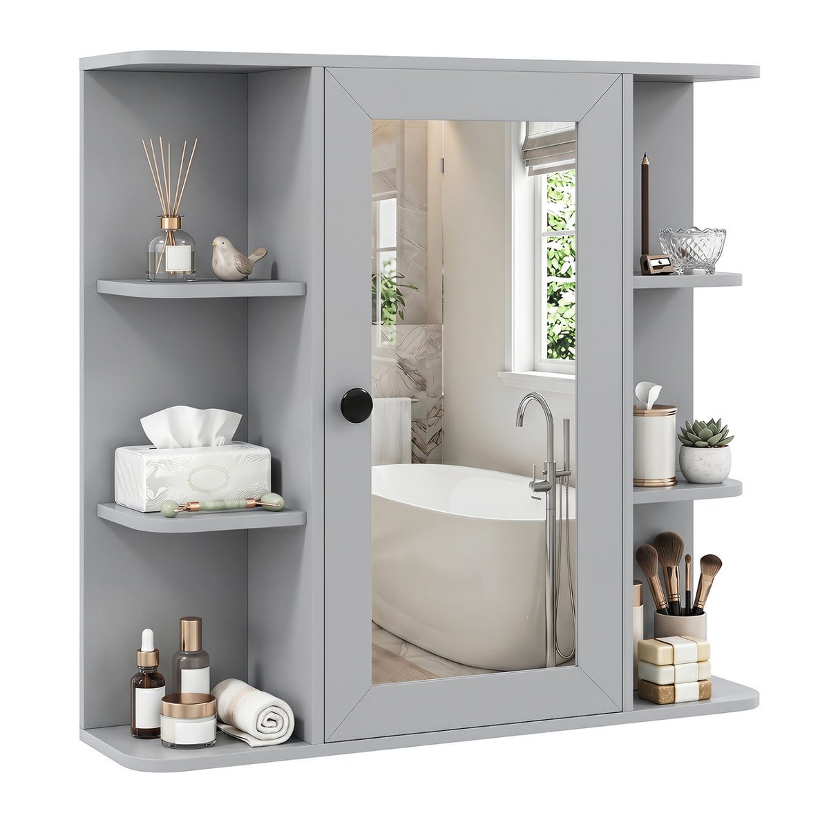 Wall Mounted Bathroom Medicine Cabinet with Mirror and Shelves