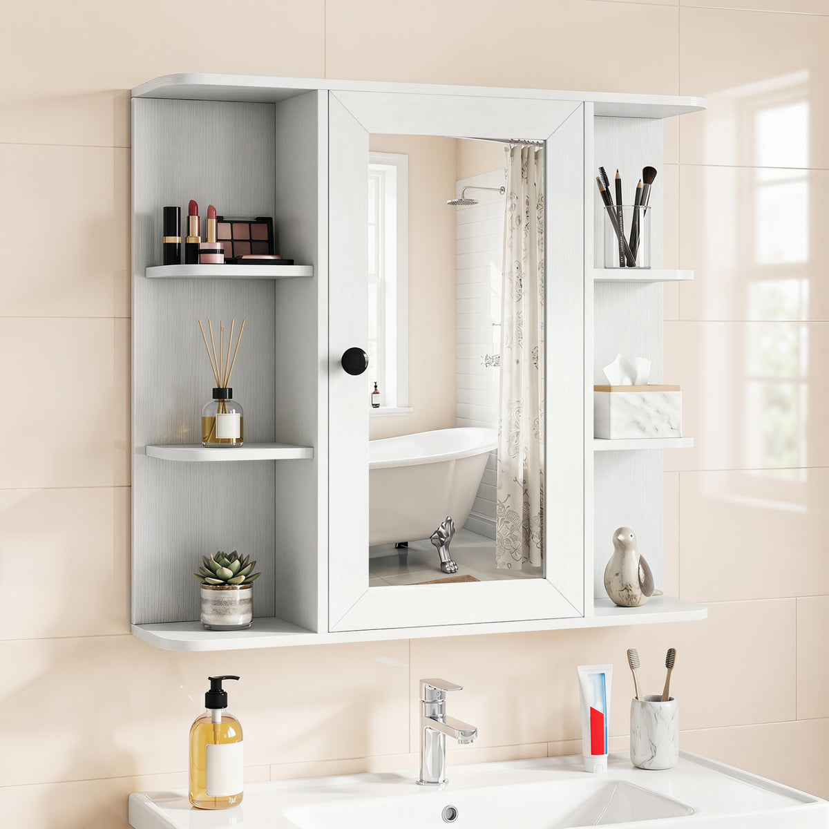 Wall Mounted Bathroom Medicine Cabinet with Mirror and Shelves