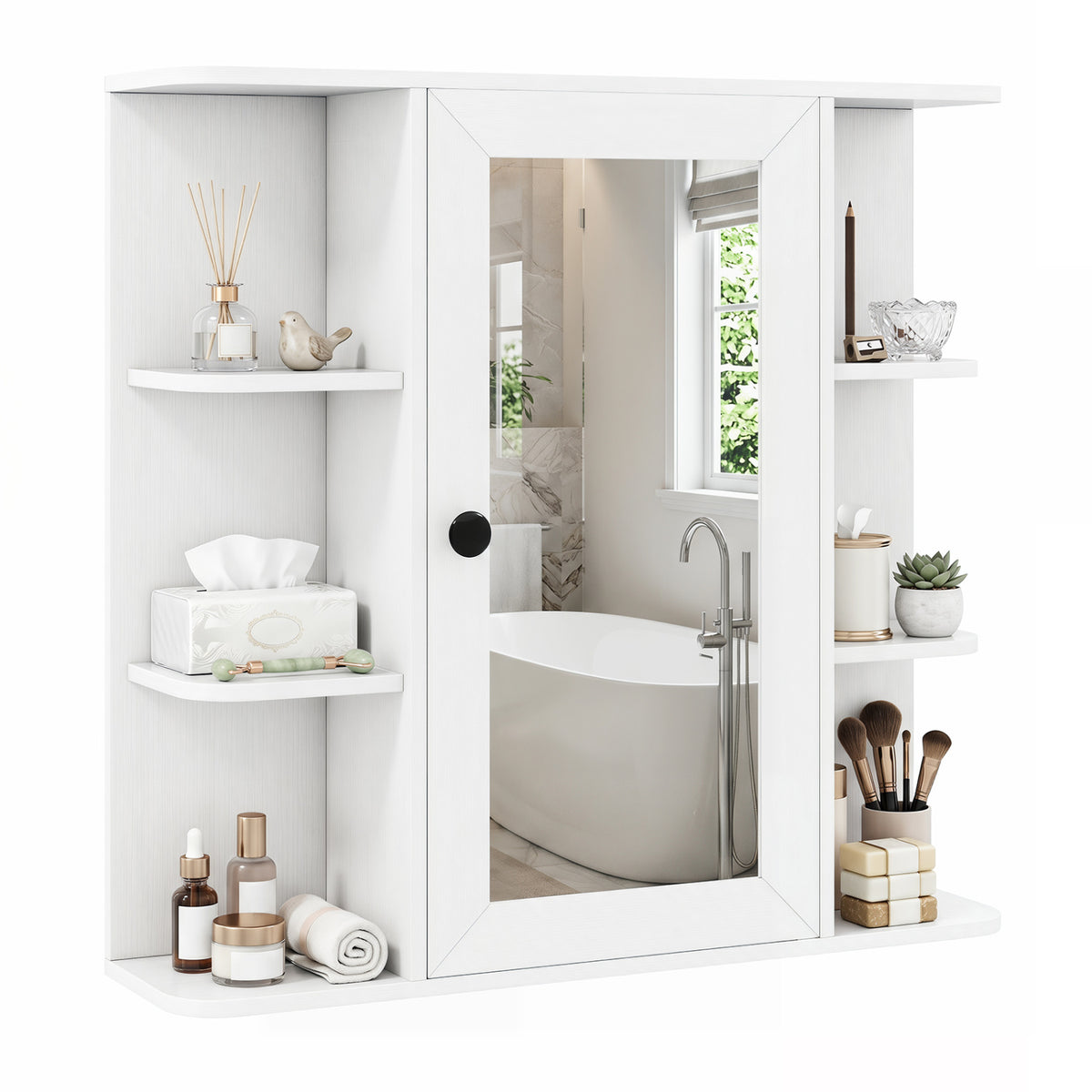 Wall Mounted Bathroom Medicine Cabinet with Mirror and Shelves