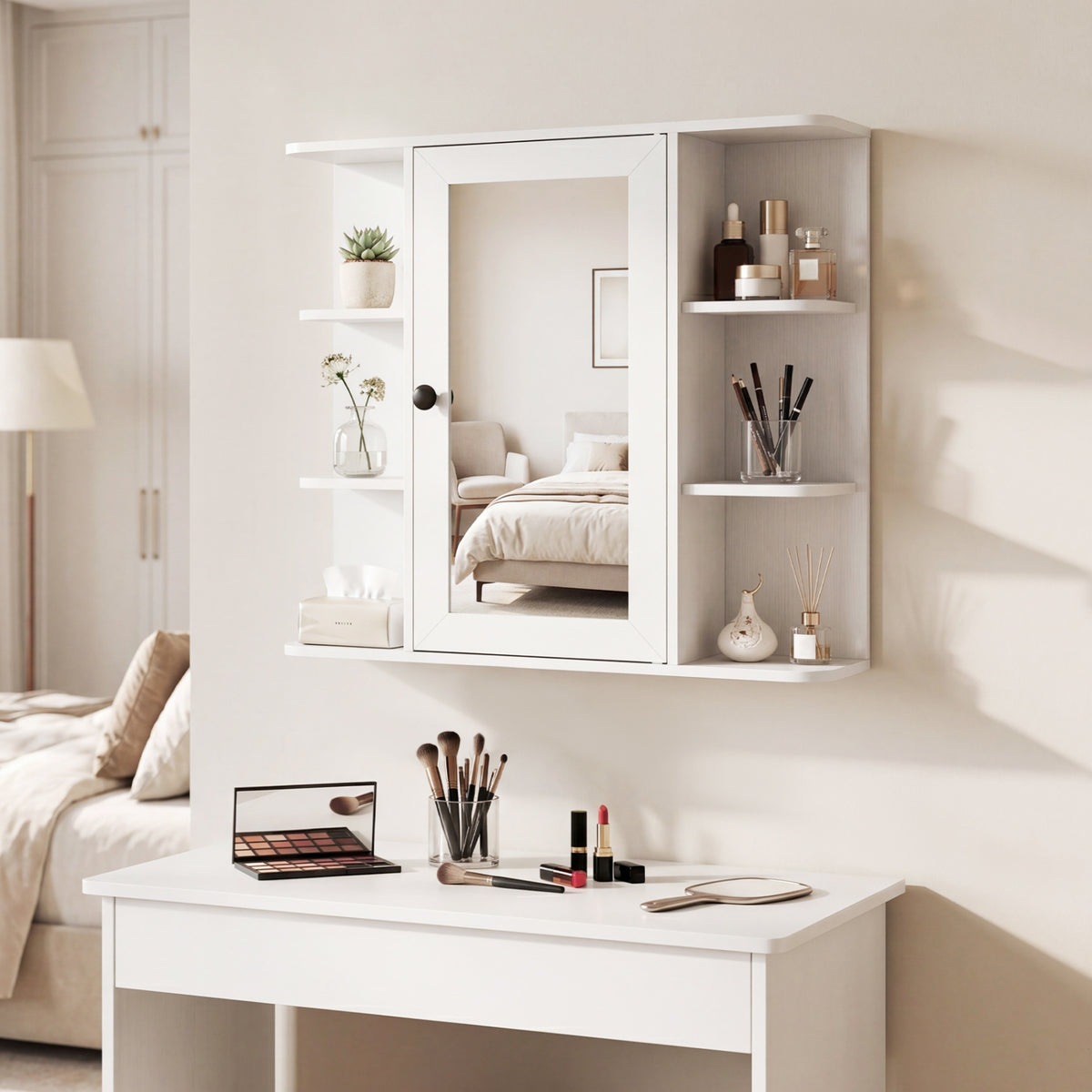 Wall Mounted Bathroom Medicine Cabinet with Mirror and Shelves
