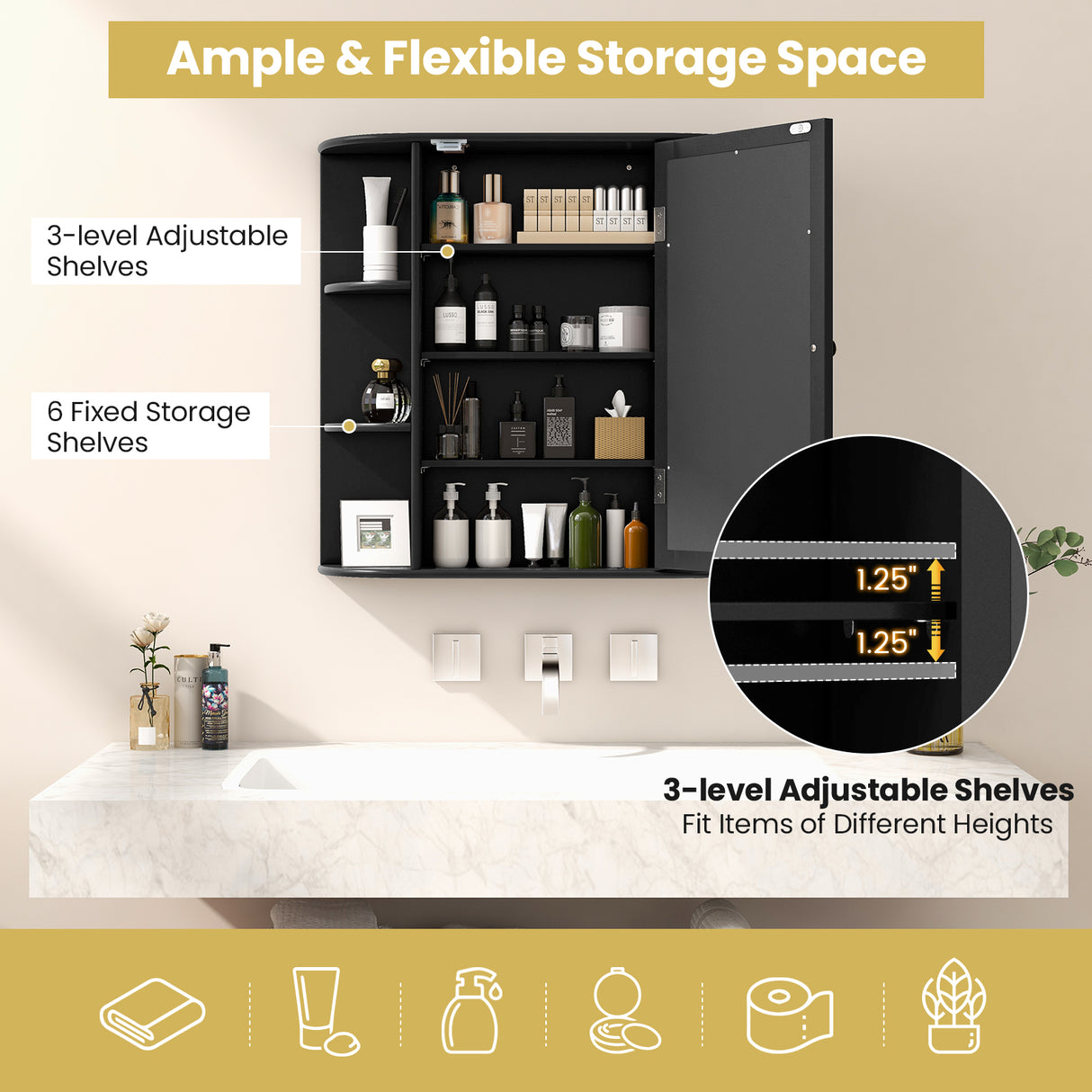 Multipurpose Mount Wall Mirror Bathroom Storage Cabinet