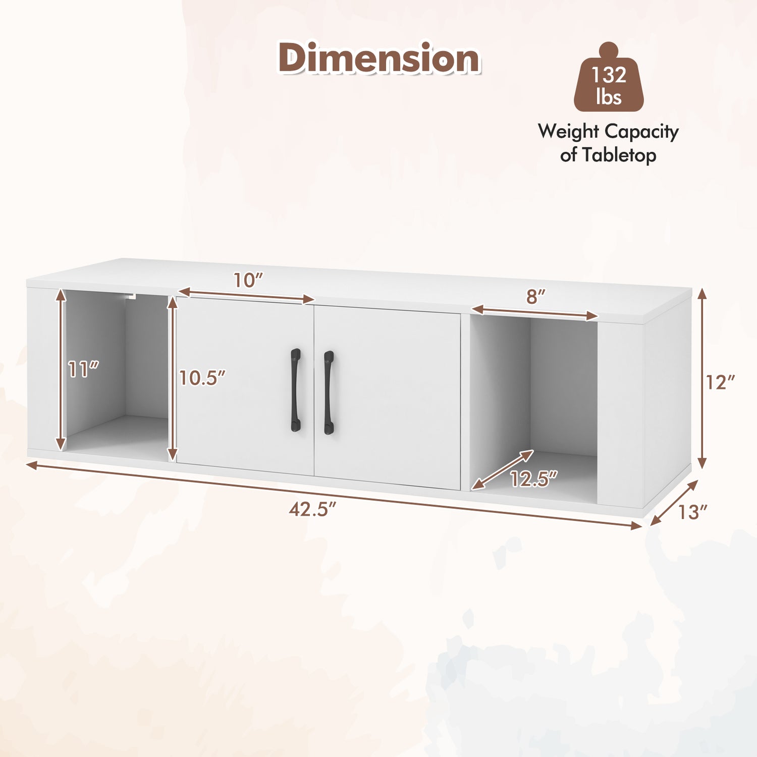 Wall Mounted Floating 2 Door Desk Hutch Storage Shelves