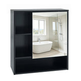 Wall-Mounted Mirror Cabinet with 2 Hidden Shelves and 3 Open Compartments