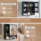 Wall-Mounted Mirror Cabinet with 2 Hidden Shelves and 3 Open Compartments