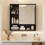 Wall-Mounted Mirror Cabinet with 2 Hidden Shelves and 3 Open Compartments