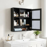 Wall-Mounted Mirror Cabinet with 2 Hidden Shelves and 3 Open Compartments