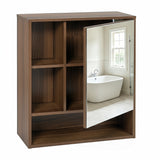 Wall-Mounted Mirror Cabinet with 2 Hidden Shelves and 3 Open Compartments