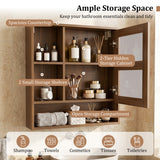 Wall-Mounted Mirror Cabinet with 2 Hidden Shelves and 3 Open Compartments