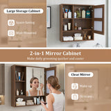 Wall-Mounted Mirror Cabinet with 2 Hidden Shelves and 3 Open Compartments