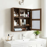 Wall-Mounted Mirror Cabinet with 2 Hidden Shelves and 3 Open Compartments