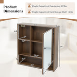 Wall-Mounted Mirror Cabinet with 2 Hidden Shelves and 3 Open Compartments