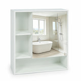 Wall-Mounted Mirror Cabinet with 2 Hidden Shelves and 3 Open Compartments